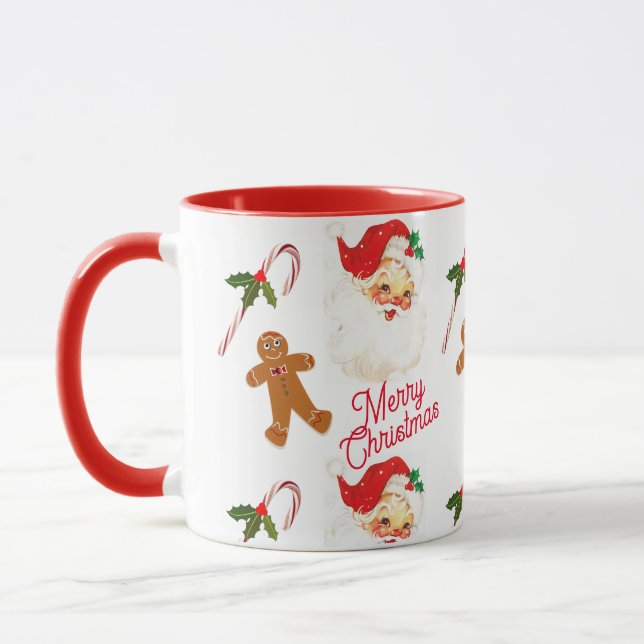 Caneca Feriado de Natal Vintage Santa Claus (Esquerda)