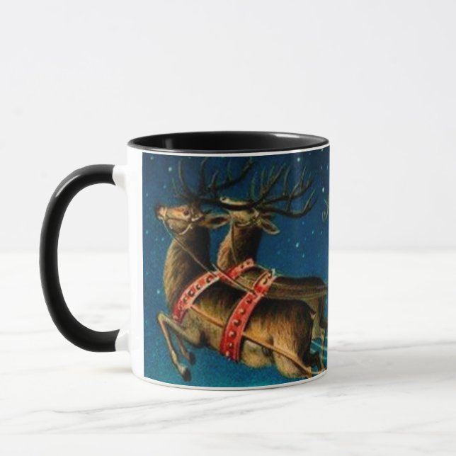 Caneca Feriado de Natal Vintage Santa Claus Sleigh (Esquerda)