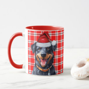 Caneca Feriado de Xadrez Vermelha e Beauceron de Dog Love