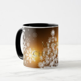 Caneca Feriado Dourado de Natal em Floco de Neve Branco