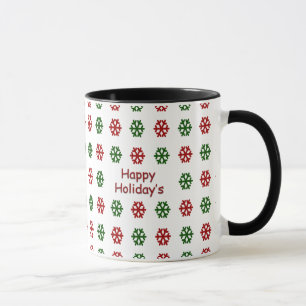 Caneca Feriado feliz com um teste padrão do floco de neve