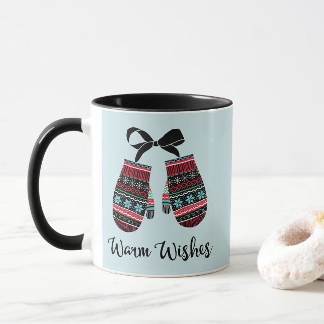 Caneca Feriado Mittens Aquecido Desperta Café de Natal (Com Donut)