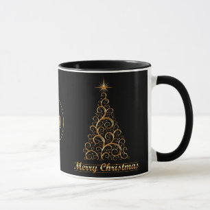Caneca Feriado nas Estrelas de Natal Dourado Monograma