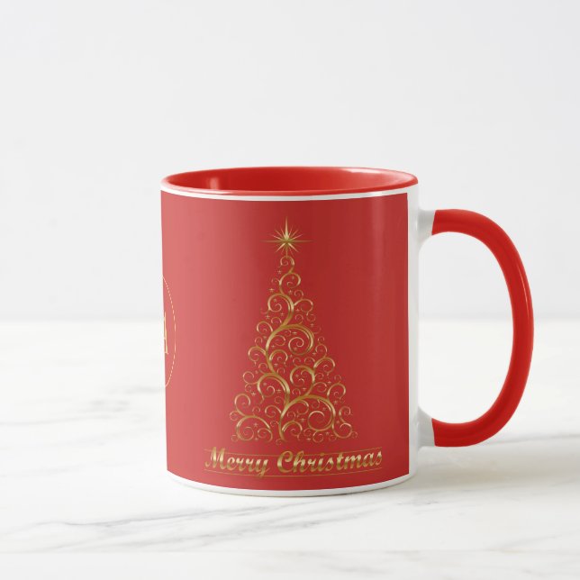 Caneca Feriado nas Estrelas de Natal Dourado Monograma (Direita)