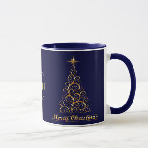 Caneca Feriado nas Estrelas de Natal Dourado Monograma