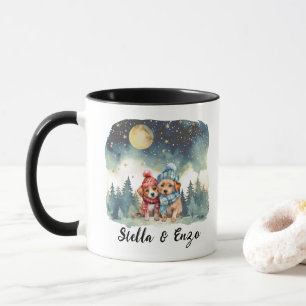 Caneca Feriado Natal Lua Rústica Cachorro Casal Vermelho 