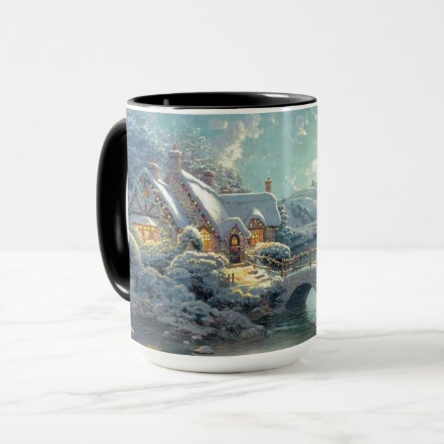 Caneca Feriado sazonal na cena de inverno de dezembro (Frente Esquerda)