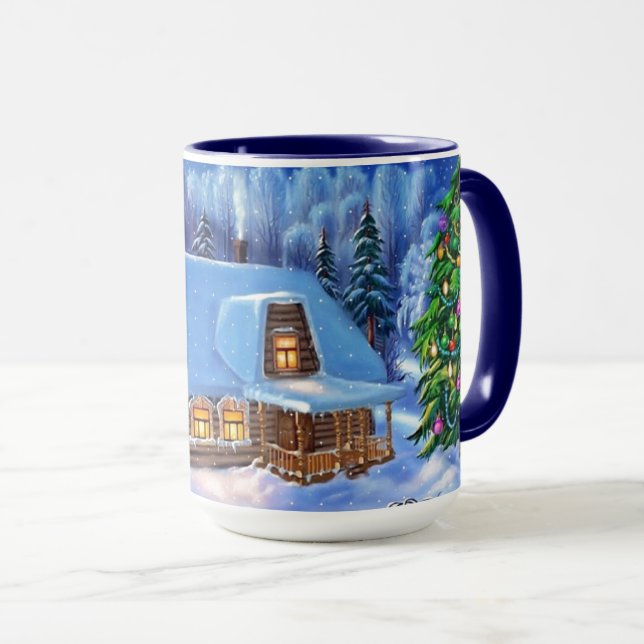 Caneca Feriado sazonal na cena de inverno de dezembro (Frente Esquerda)