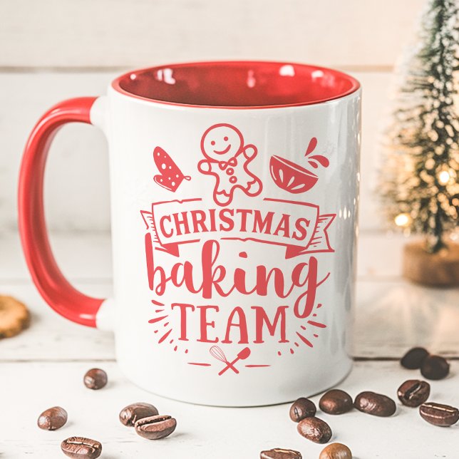Caneca Feriado Vermelho Cute da Equipe Baking de Natal (Criador carregado)