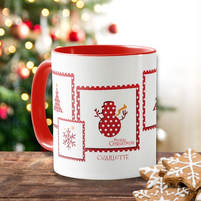 Caneca Feriados de Carimbo de Natal Nome Personalizado de (Criador carregado)