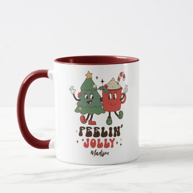 Caneca Feriados de Natal Jolly Feriados Engraçados Nome d (Esquerda)