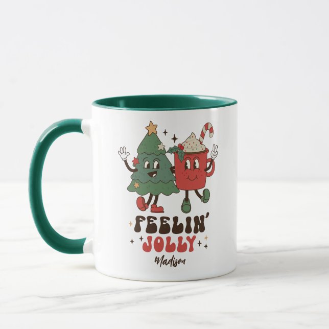 Caneca Feriados de Natal Jolly Feriados Engraçados Nome d (Esquerda)