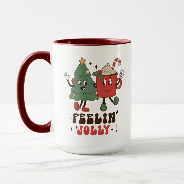 Caneca Feriados de Natal Jolly Feriados Engraçados Retro (Esquerda)