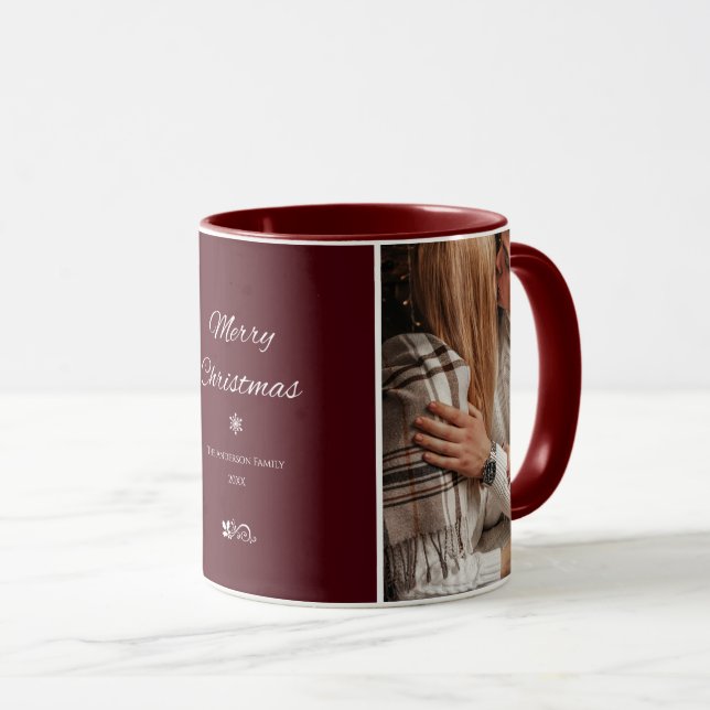 Caneca Feriados de Natal Simples e Elegante Dark Burgundy (Frente Esquerda)
