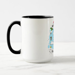 Caneca Feriados felizes do unicórnio azul infantil