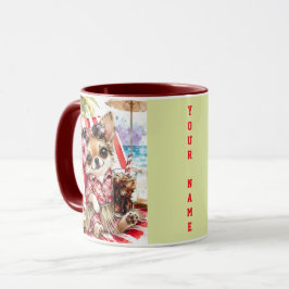 Caneca Férias Chihuahua Praia Relaxamento (Vermelho)