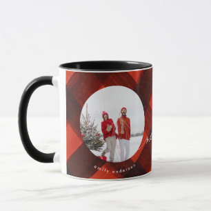 Caneca Férias de duas fotos em xadrez preto pintado de ve