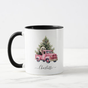 Caneca Férias de Natal de Panda em Caminhão Rosa