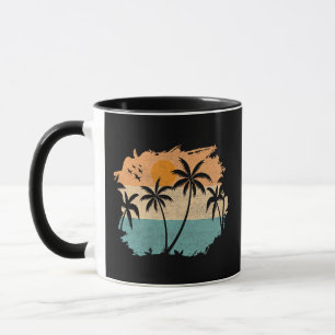 Caneca Férias de Verão Retro Pôr do Sol Praia Palmeiras Á