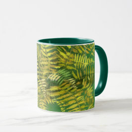 Caneca Fern, frondes, verde-verde-ouro amarelo-verde