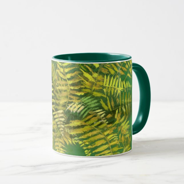 Caneca Fern, frondes, verde-verde-ouro amarelo-verde (Frente Esquerda)