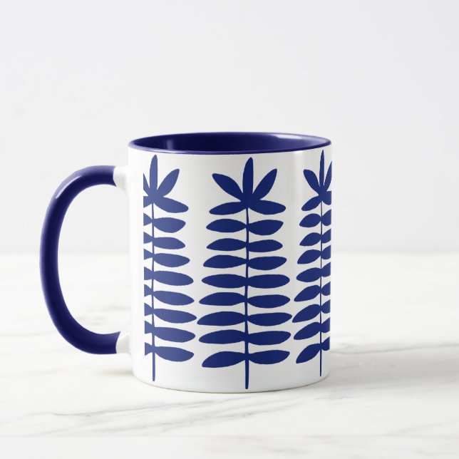 Caneca Ferns decorativos - Azul Marinho (Esquerda)