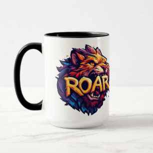 Caneca Feroz Rugido de Leão Motivacional Arte Colorida da