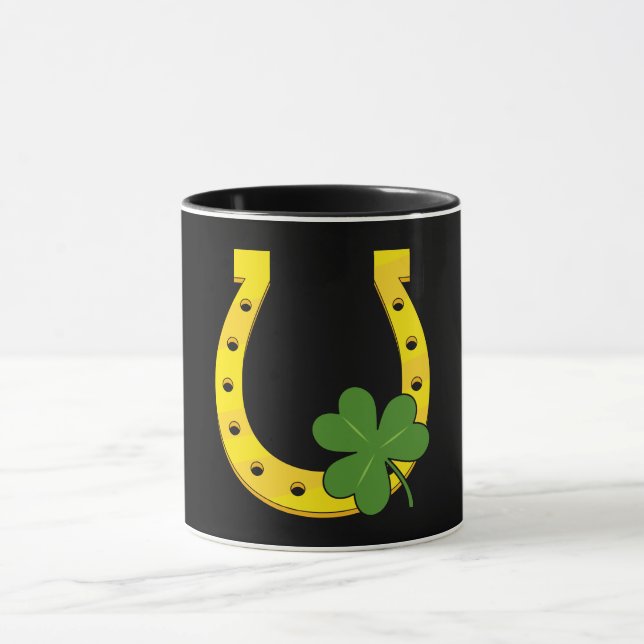 Caneca Ferradura de Ouro Sortudo com Shamrock em preto (Centro)