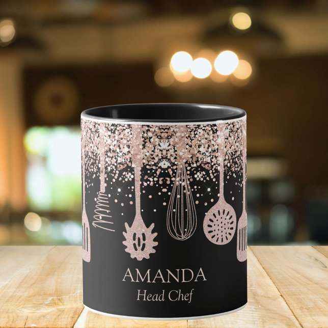 Caneca Ferramentas de Cozinhar Glitter Dourado para Rosa  (In situ)