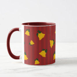 Caneca Ferro Natal Dourado Listra Vermelha Sininhos Natal