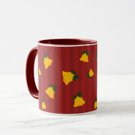 Caneca Ferro Natal Dourado Listra Vermelha Sininhos Natal