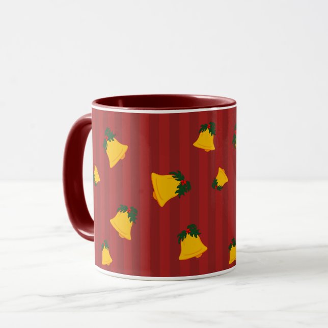 Caneca Ferro Natal Dourado Listra Vermelha Sininhos Natal (Frente Esquerda)