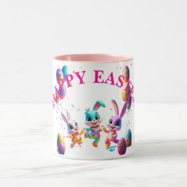 Caneca Festa Colorida de Bunnies da Páscoa Dança