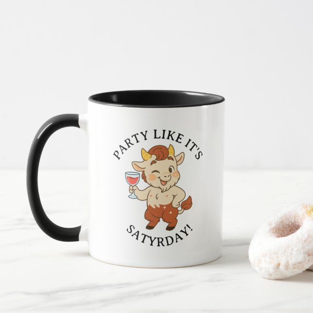 Caneca Festa como é Satyrday Cute Wine Satyr Mythology (Com Donut)