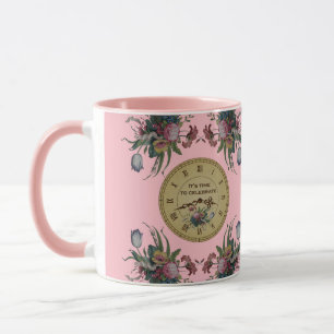 Caneca Festa de Aniversário com Relógio Antigo e Flores