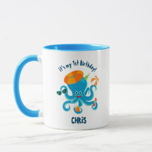 Caneca Festa de Aniversário de Menino com Polvo Azul deba