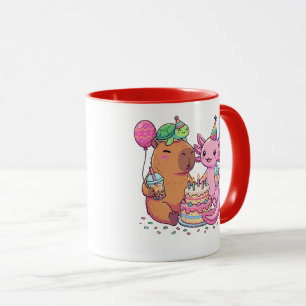 Caneca Festa de Aniversário do Capivara Kawaii Fofo e Axo