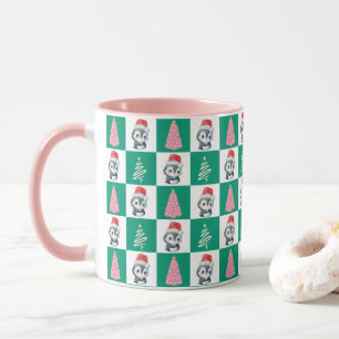 Caneca Festa do Papai Noel do Pinguim Bonito árvore de Na