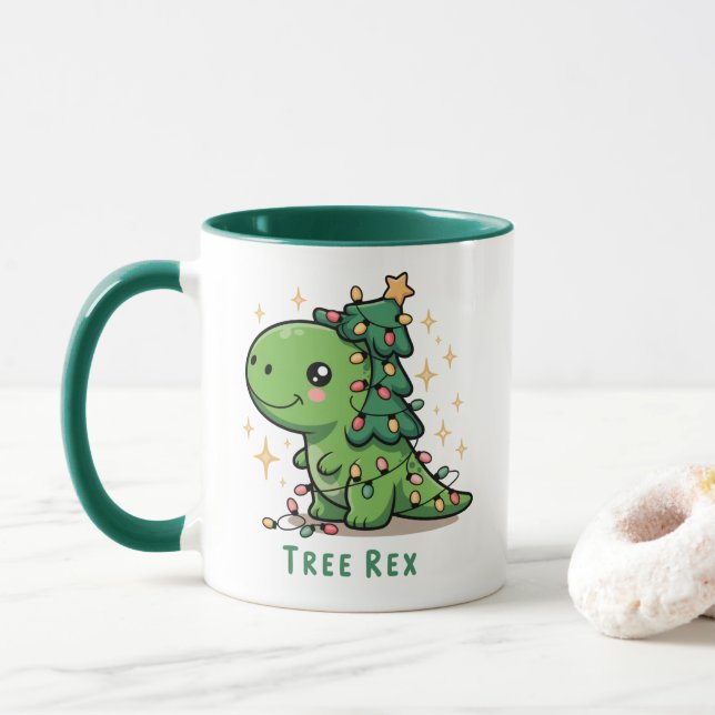 Caneca Festa Leve de Dinossauro de Natal Rex (Com Donut)