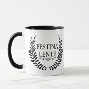 Caneca festina lente, frase latina