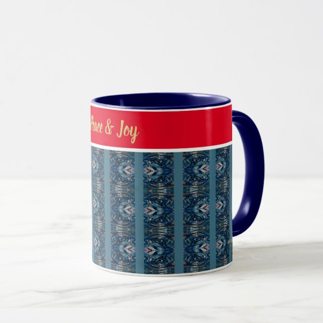 Caneca Festiva Azul e Vermelha por Poet Adiela Ako (Frente Esquerda)