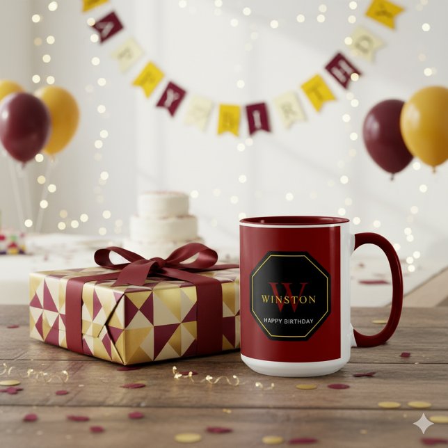 Caneca Festive Maroon Combo Mug for Birthday Celebrations (Festive Maroon Combo Mug for Birthday Celebrations)