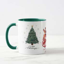 Caneca Festive Merry Christmas Holidays Tree Reindeer