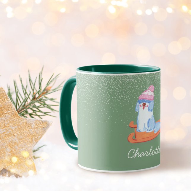Caneca Festive Old English Sheepdog Name Pistachio Green (Criador carregado)