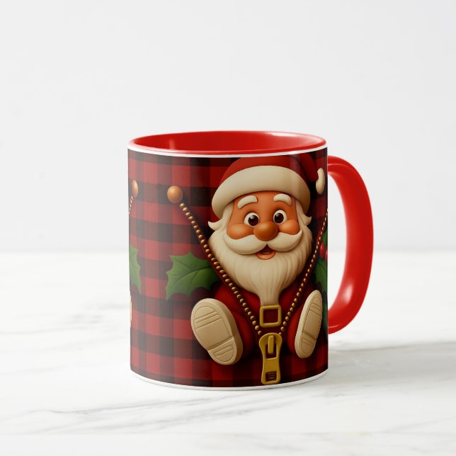 Caneca Festive Santa Zipper | Plaid Christmas Drinkware (Frente Esquerda)