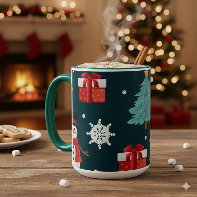 Caneca Festive Snowmen Christmas Trees Holiday Gift (Festive Snowmen Christmas Trees Holiday Gift Mug)
