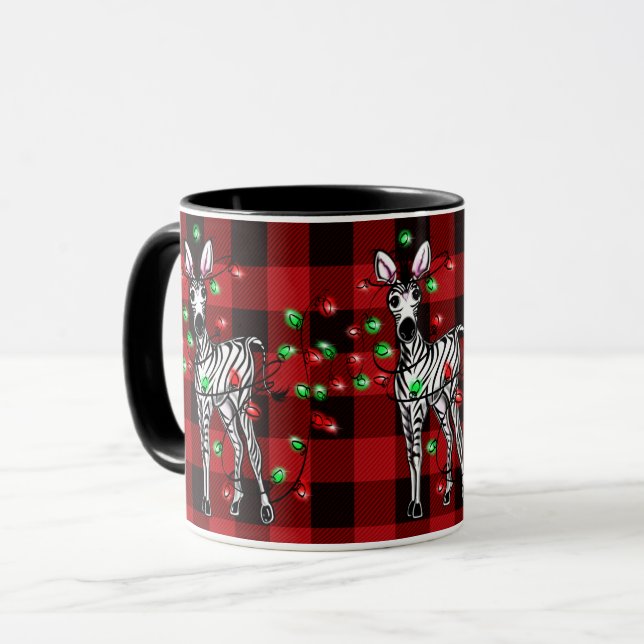 Caneca Festivo Feriado Zebra, luzes vermelhas da xadrez p (Frente Esquerda)
