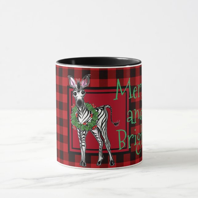 Caneca Festivo Foliday Zebra Holly Wreath | búfalo vermel (Centro)