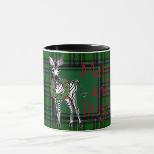 Caneca Festivo Foliday Zebra Holly Wreath   xadrez verde