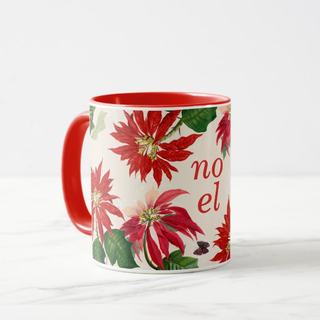 Caneca Festivo Noel Poinsettia Floral (Frente Esquerda)